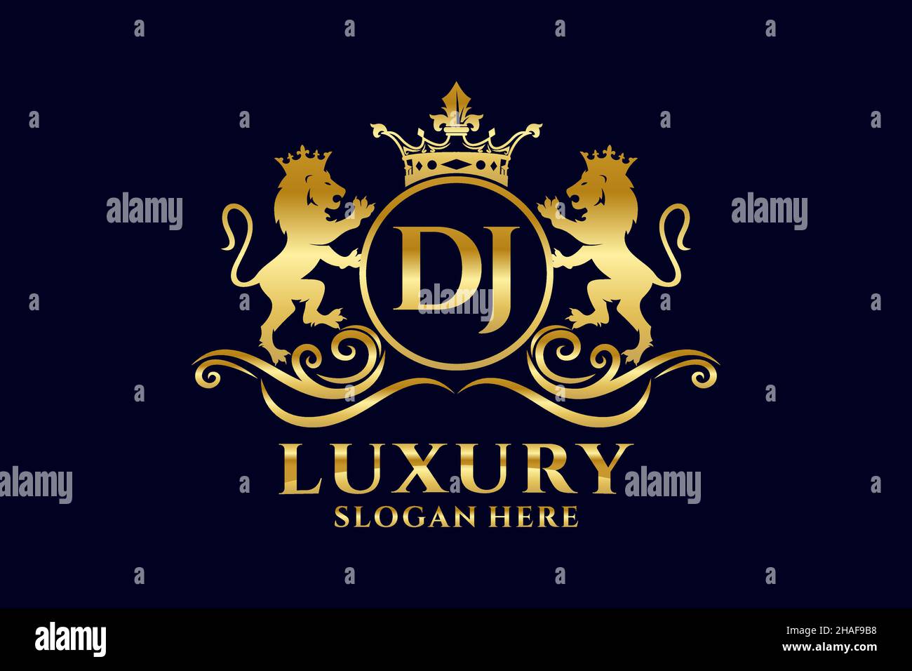DJ Letter Lion Royal Luxury Logo template in vector art for luxurious ...