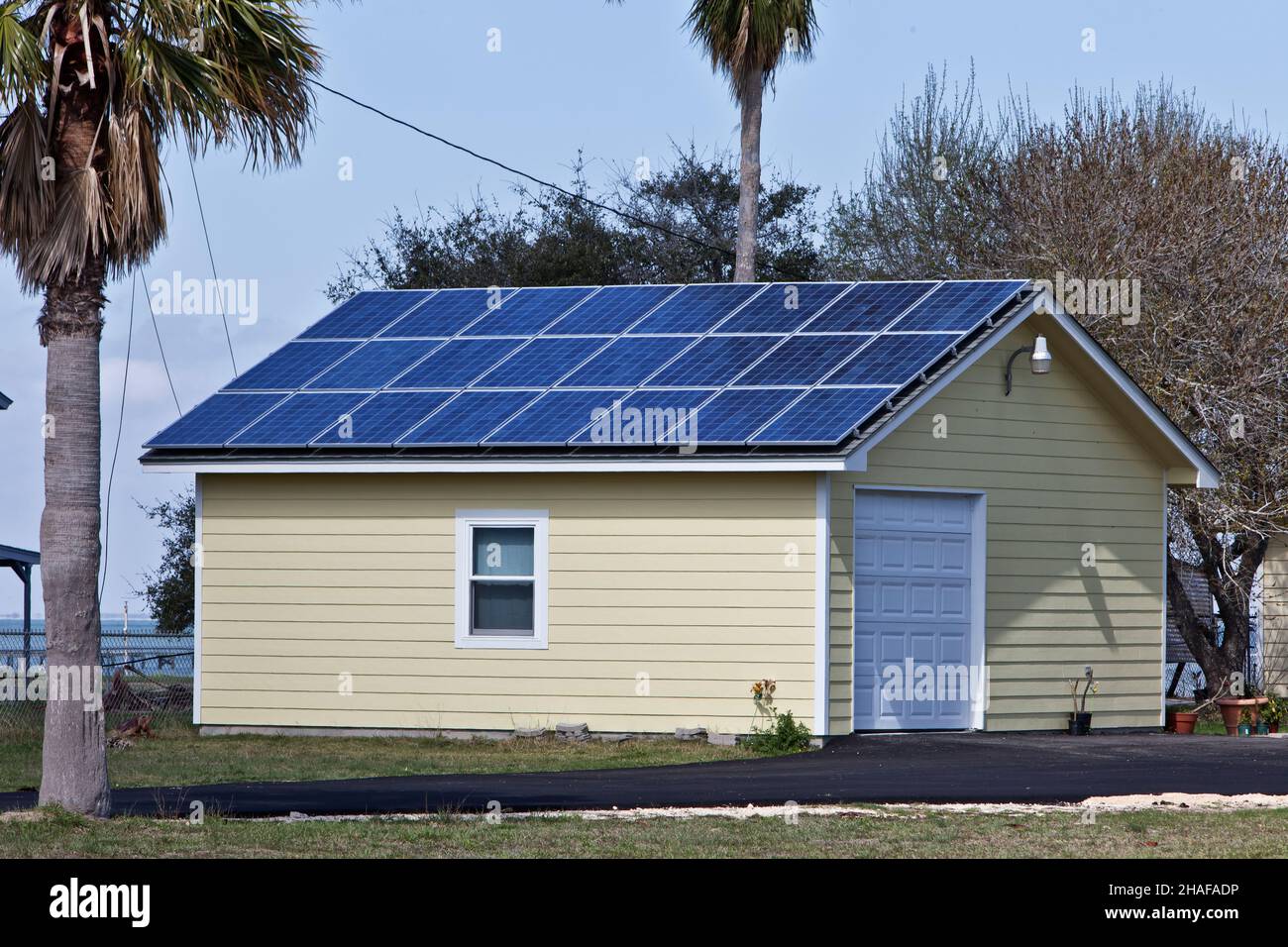 Solar panels, garage roof Stock Photo Alamy