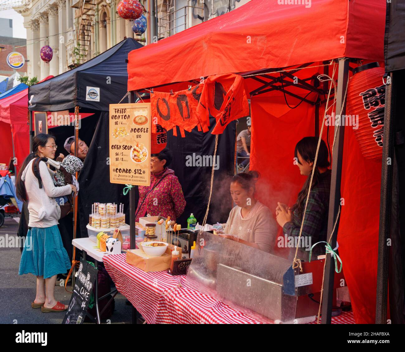 Wellington, New Zealand - December 5, 2015: Chinese street food market stall. Stock Photo