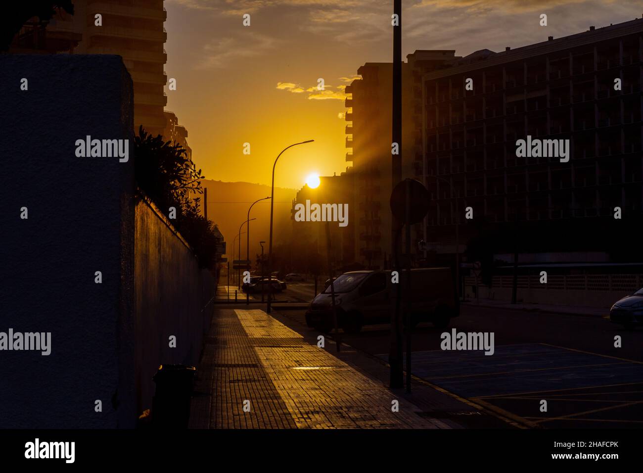 Empty street at sunrise hi-res stock photography and images - Alamy