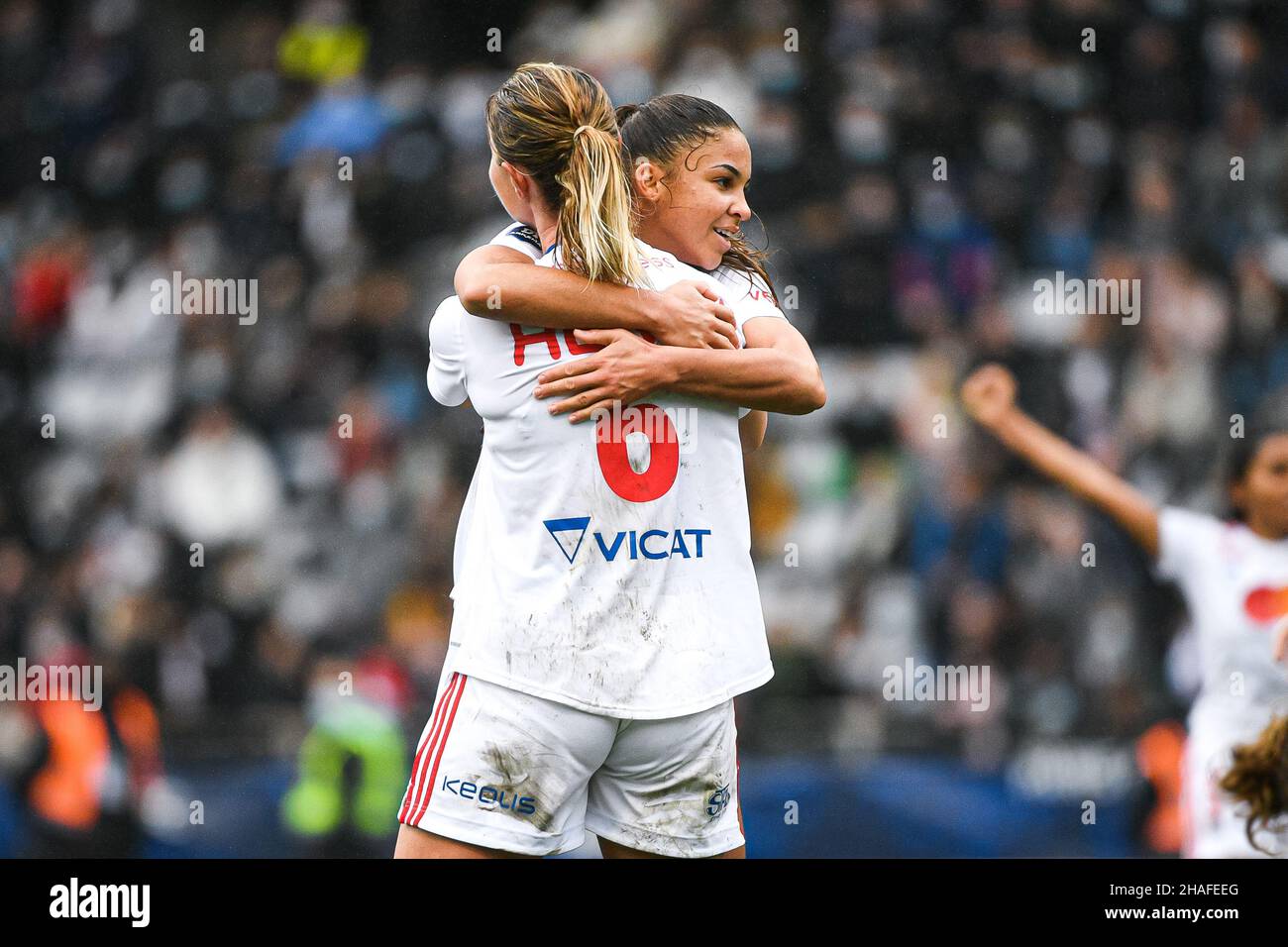 Paris, France. 12th Dec, 2021. Amandine Henry and Delphine Cascarino of Olympique Lyonnais during the Women's French championship, D1 Arkema football match between Paris FC and Olympique Lyonnais (OL) on December 12, 2021 at Charlety Stadium in Paris, France. Photo by Victor Joly/ABACAPRESS.COM Credit: Victor Joly/Alamy Live News Stock Photo