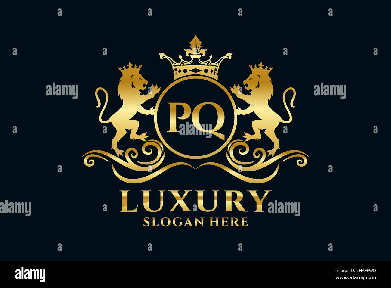 PQ Letter Lion Royal Luxury Logo template in vector art for luxurious branding projects and other vector illustration. Stock Vector