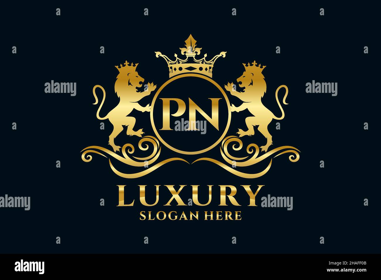 PN Letter Lion Royal Luxury Logo template in vector art for luxurious branding projects and other vector illustration. Stock Vector