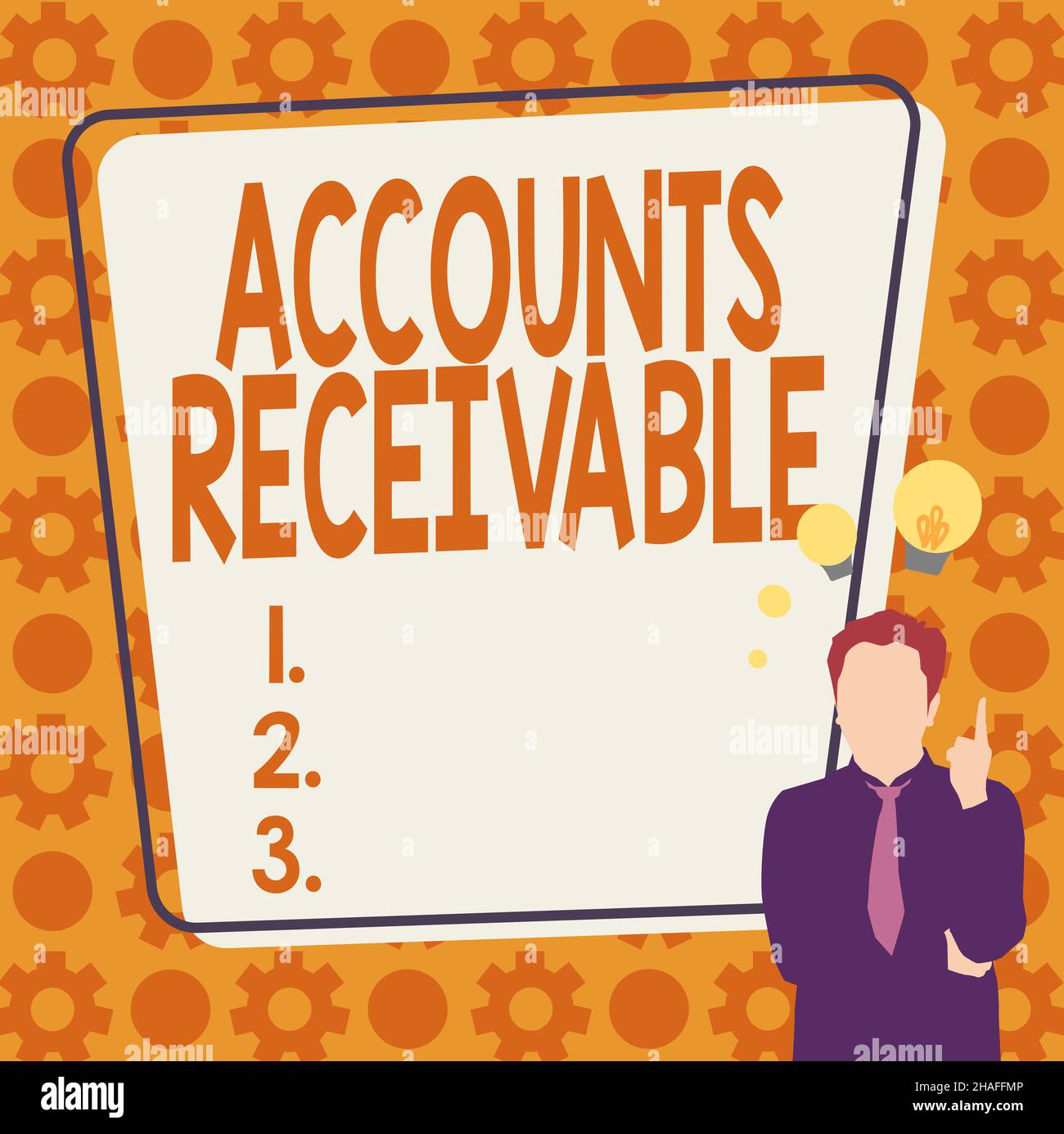 Conceptual caption Accounts Receivable. Business idea Legal Claim of  Payment Money Owed to by Debtors Illustration Of A Businessman Standing  Coming Up Stock Photo - Alamy, image size:1300x1386