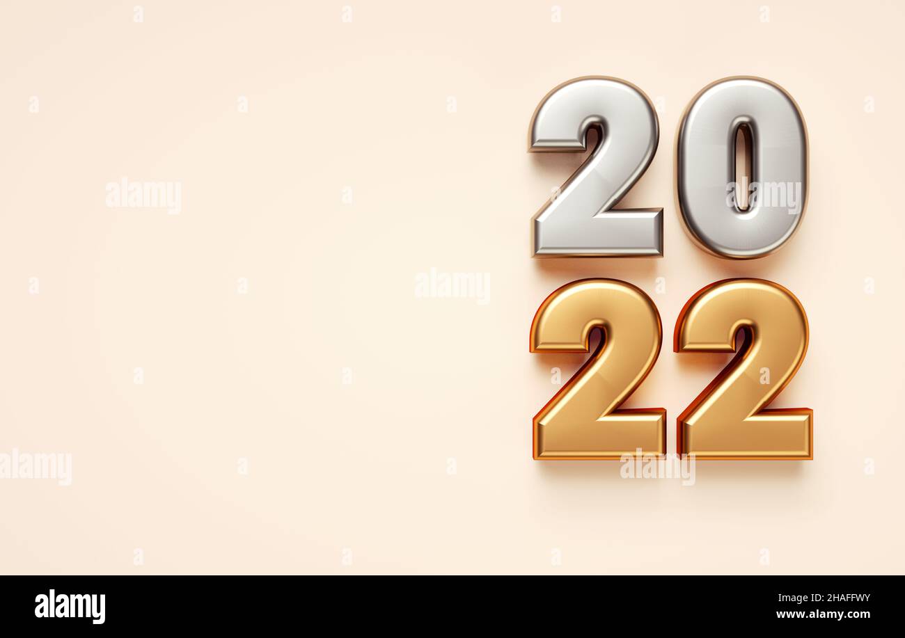2022 happy new year greeting card background with golden metallic ...