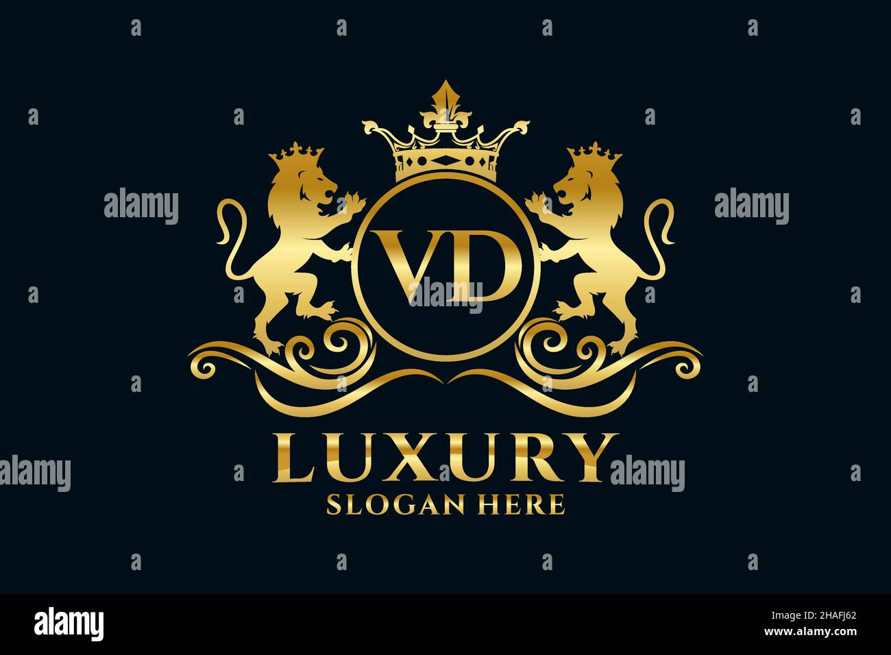 VD Letter Lion Royal Luxury Logo template in vector art for luxurious branding projects and other vector illustration. Stock Vector