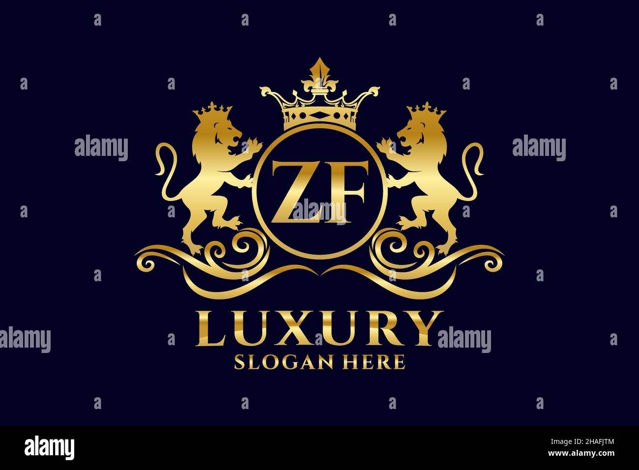 ZF Letter Lion Royal Luxury Logo template in vector art for luxurious branding projects and other vector illustration. Stock Vector