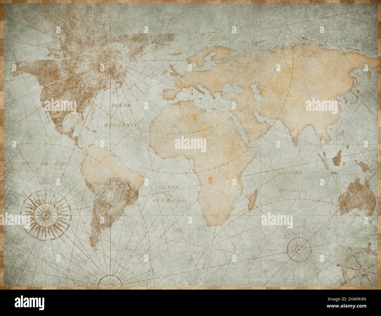 worn vintage world map illustration Stock Photo