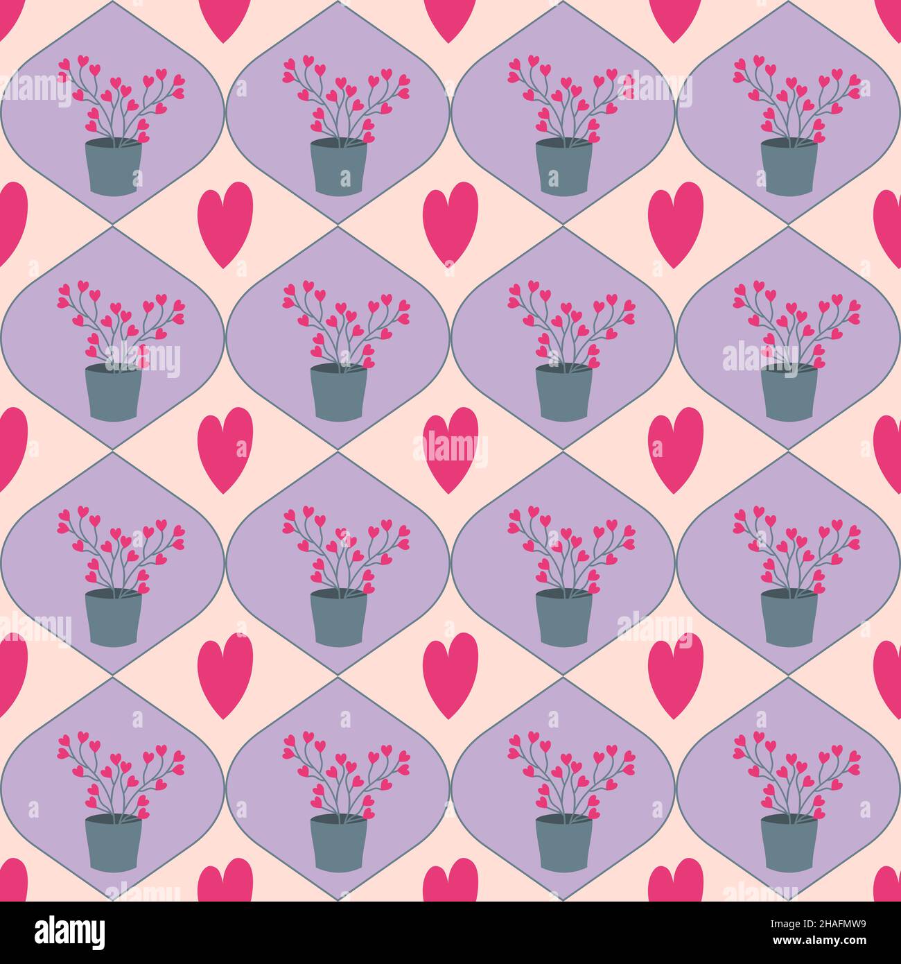Pattern with a heart in a flower pot. Vector illustration.  Stock Vector