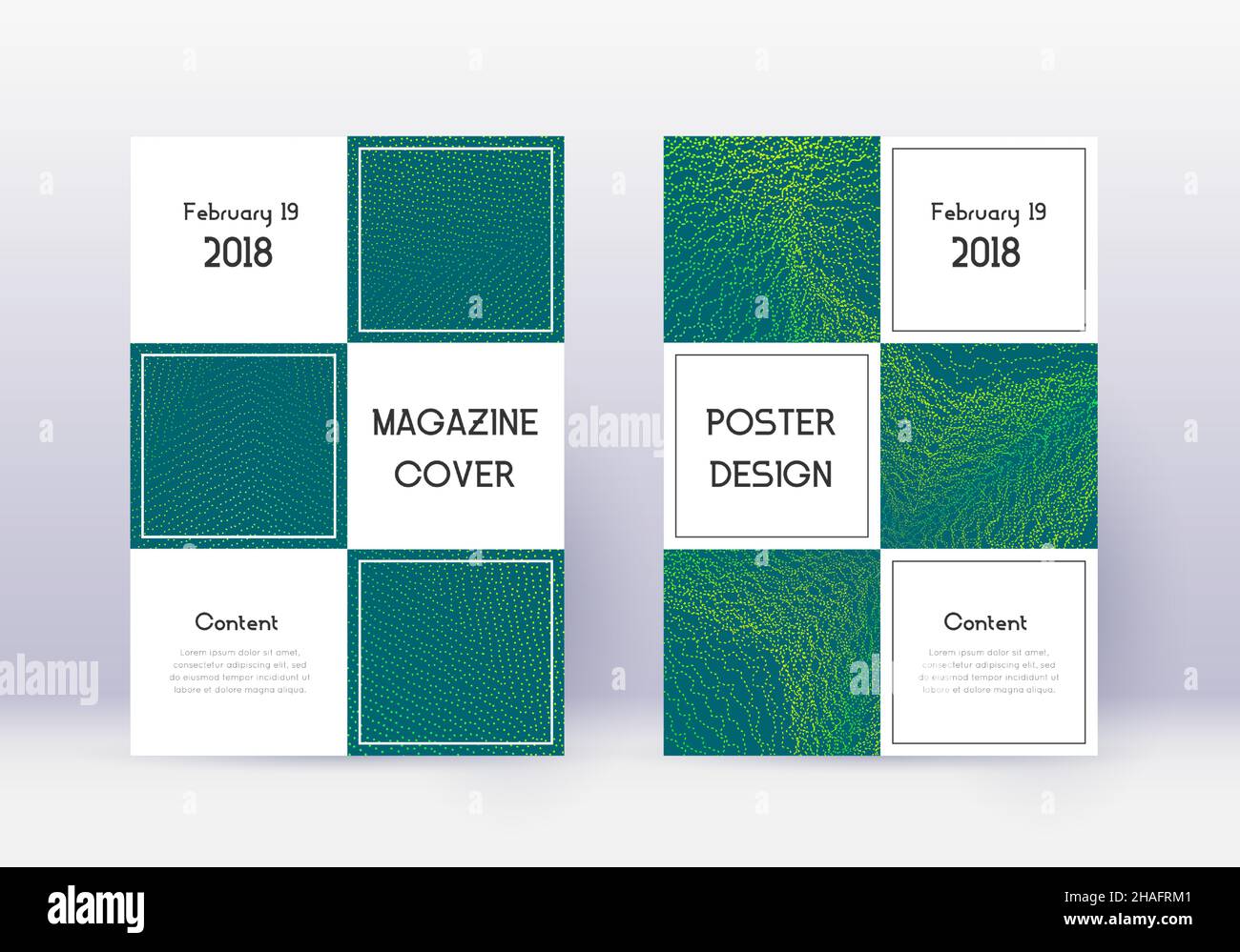 Business cover design template set. Green abstract lines on dark