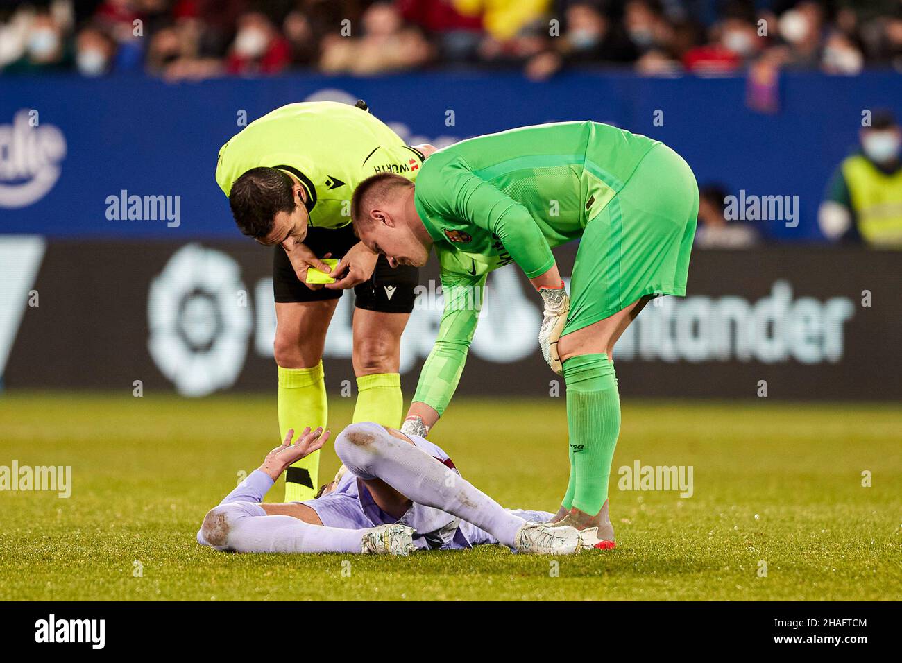 Pamplona, Spain. 12th Dec, 2021. Gerard Piqué (L) of FC Barcelona, Marc-Andre Ter Stegen (R) goalkeeper of FC Barcelona are seen during the Spanish football of La Liga Santander, the match between CA Osasuna and FC Barcelona at the Sadar stadium, in Pamplona.(Final score; CA Osasuna 2:2 FC Barcelona) Credit: SOPA Images Limited/Alamy Live News Stock Photo