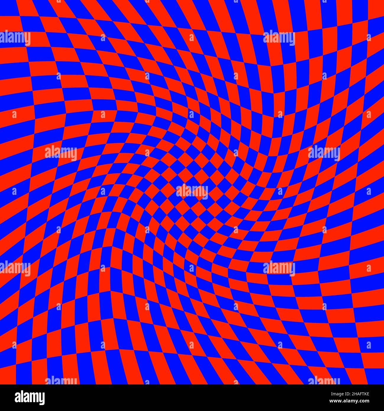 Distorted surface. Chess background with distortion. Optical illusion banner Stock Vector