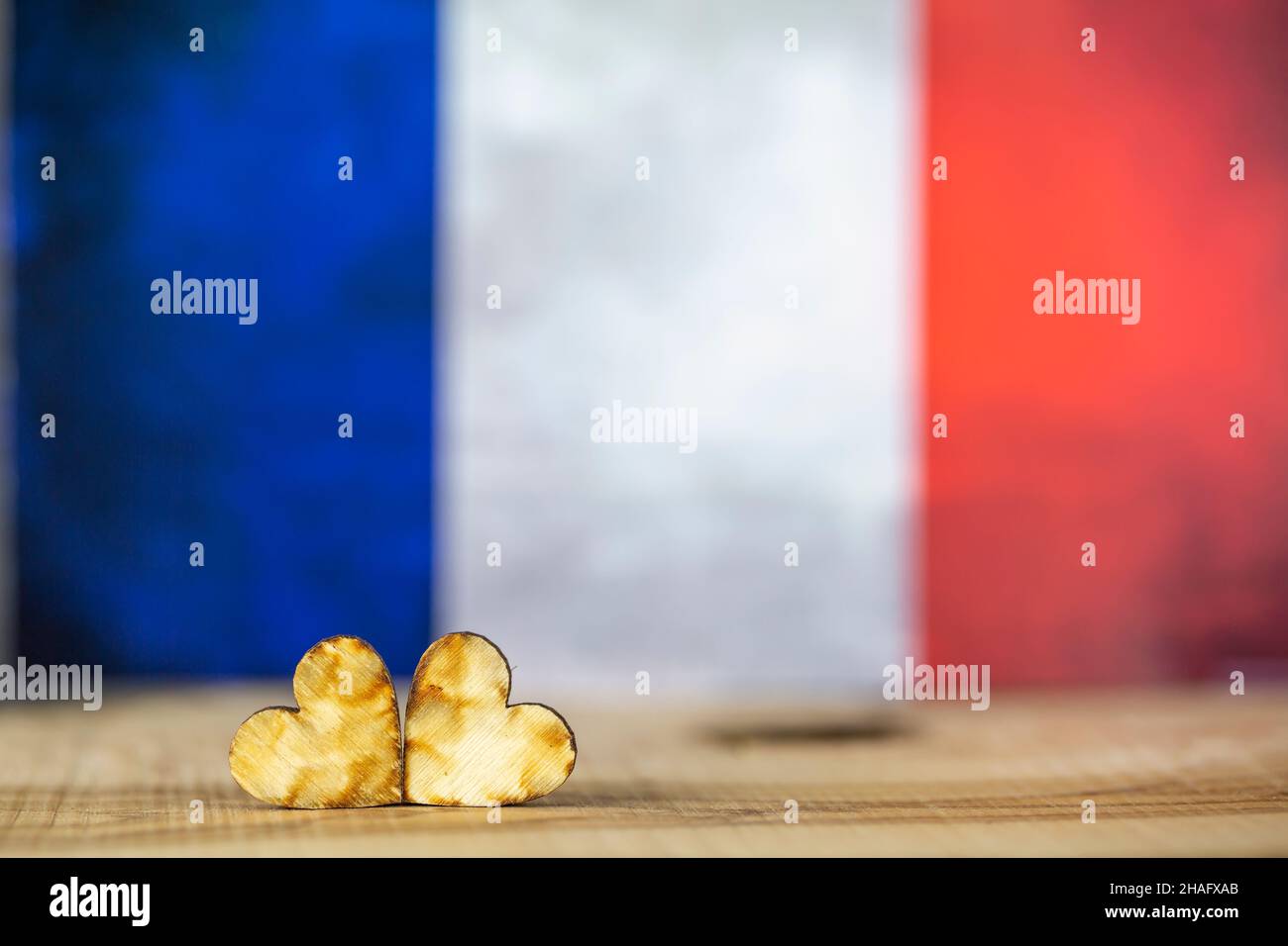 Flag of France and Hearts Stock Photo