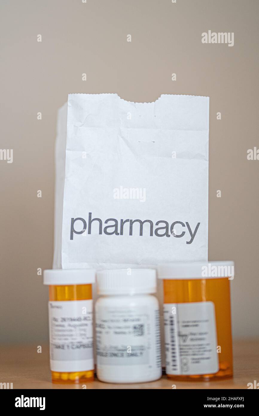 Pharmacy Bag with medicine prescriptions in front Stock Photo Alamy