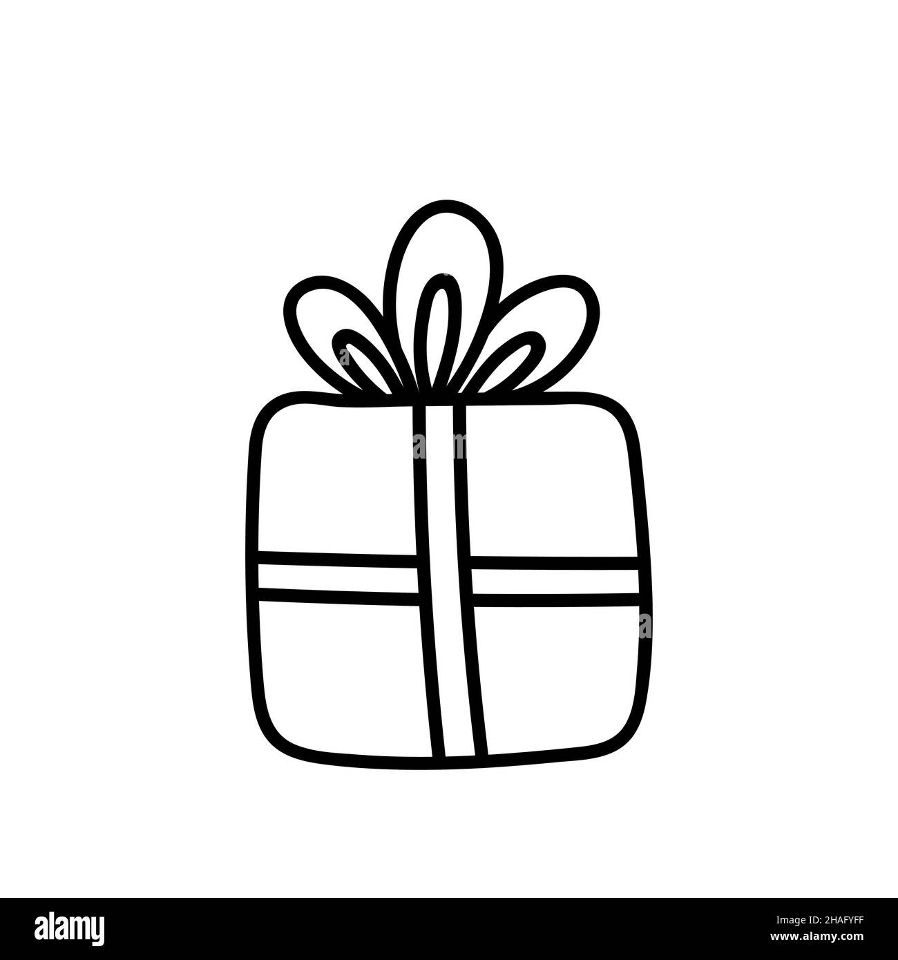 Premium Vector  Box gift line art present in wrapping paper with a bow  tied with a ribbon party gifts merry holiday hand drawn vector doodle  illustration outline drawing