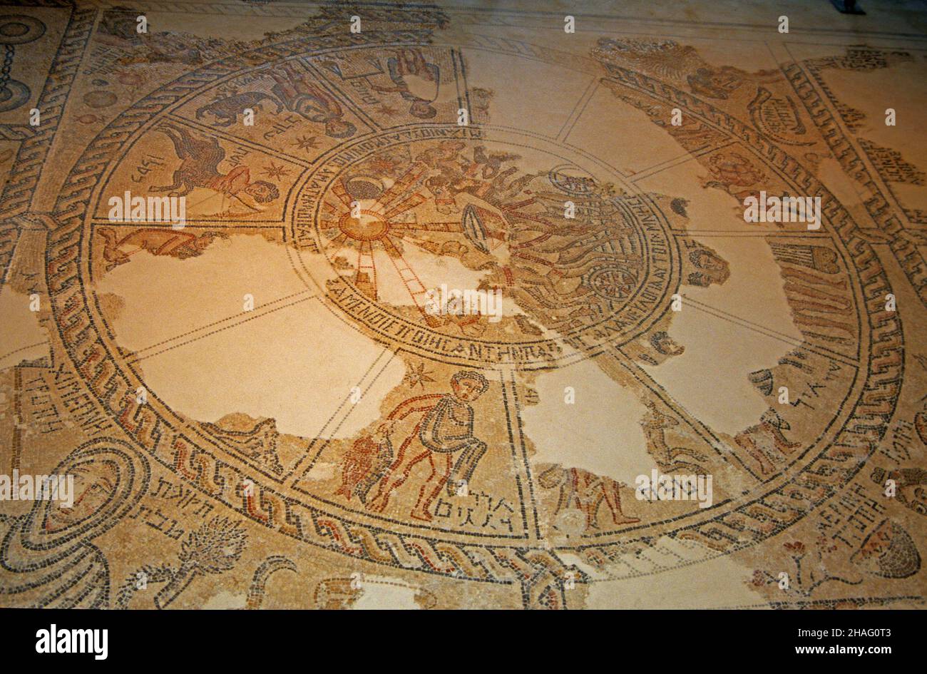 Israel, Galilee, Zippori National Park A mishnaic-period city with an abundance of mosaics. Details of the Zodiac mosaic on the synagogue floor Stock Photo