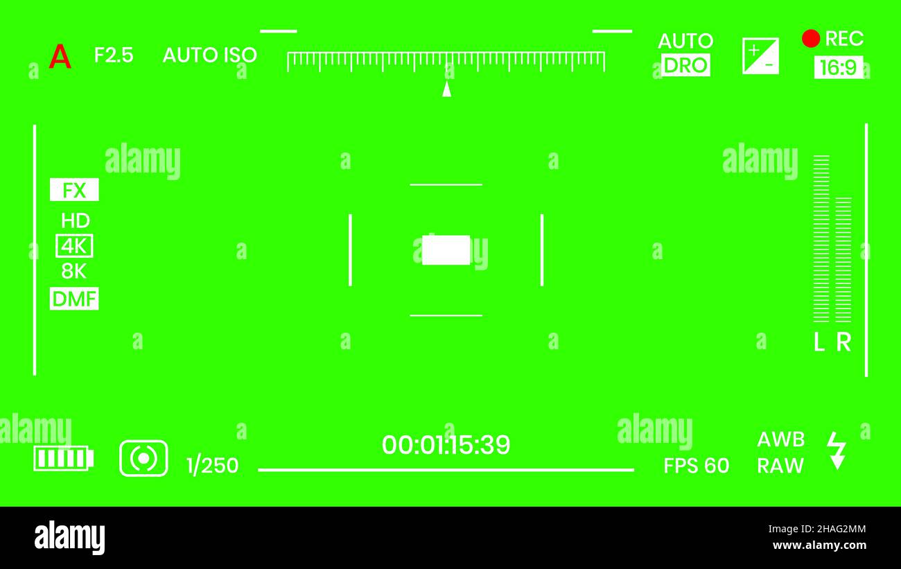 Green colored chroma key camera rec frame viewfinder overlay background