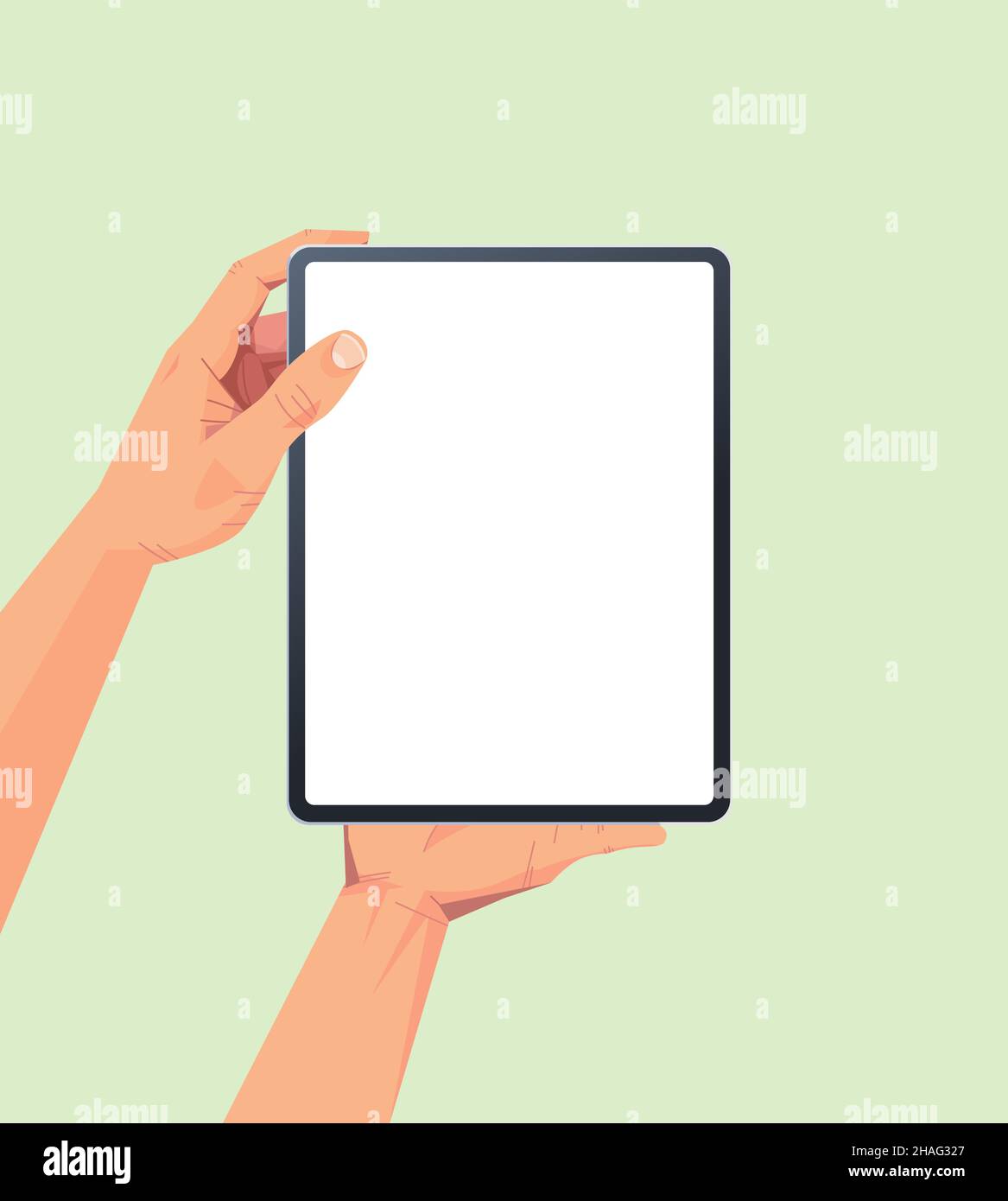 human hands holding tablet pc with blank touch screen using digital ...