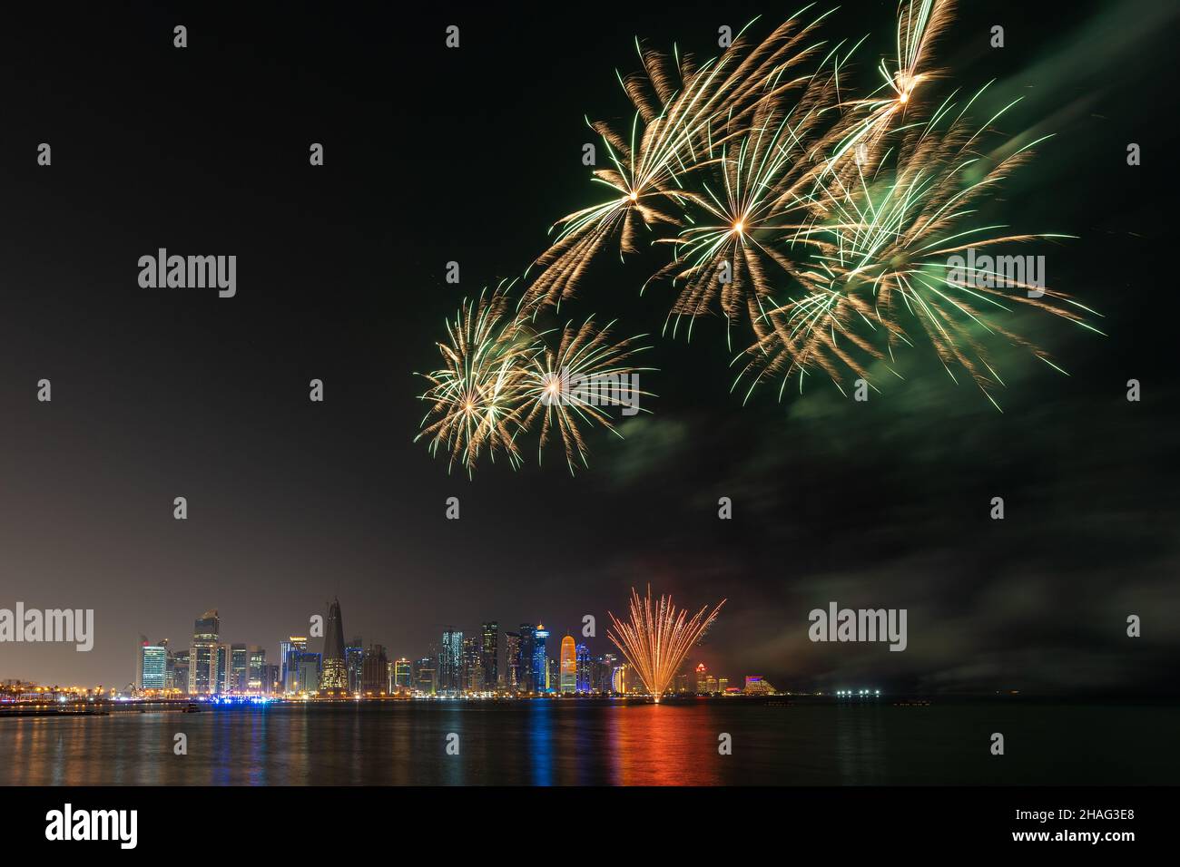 Beautiful fireworks in the Doha Corniche, Qatar Stock Photo Alamy