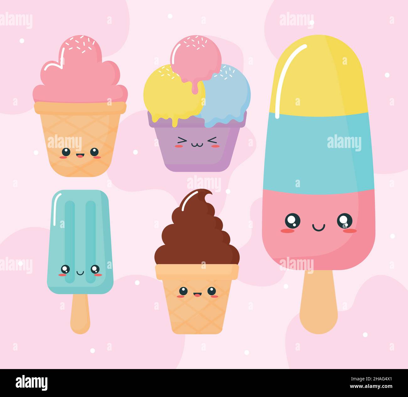 Five Kawaii Ice Creams Stock Vector Image Art Alamy