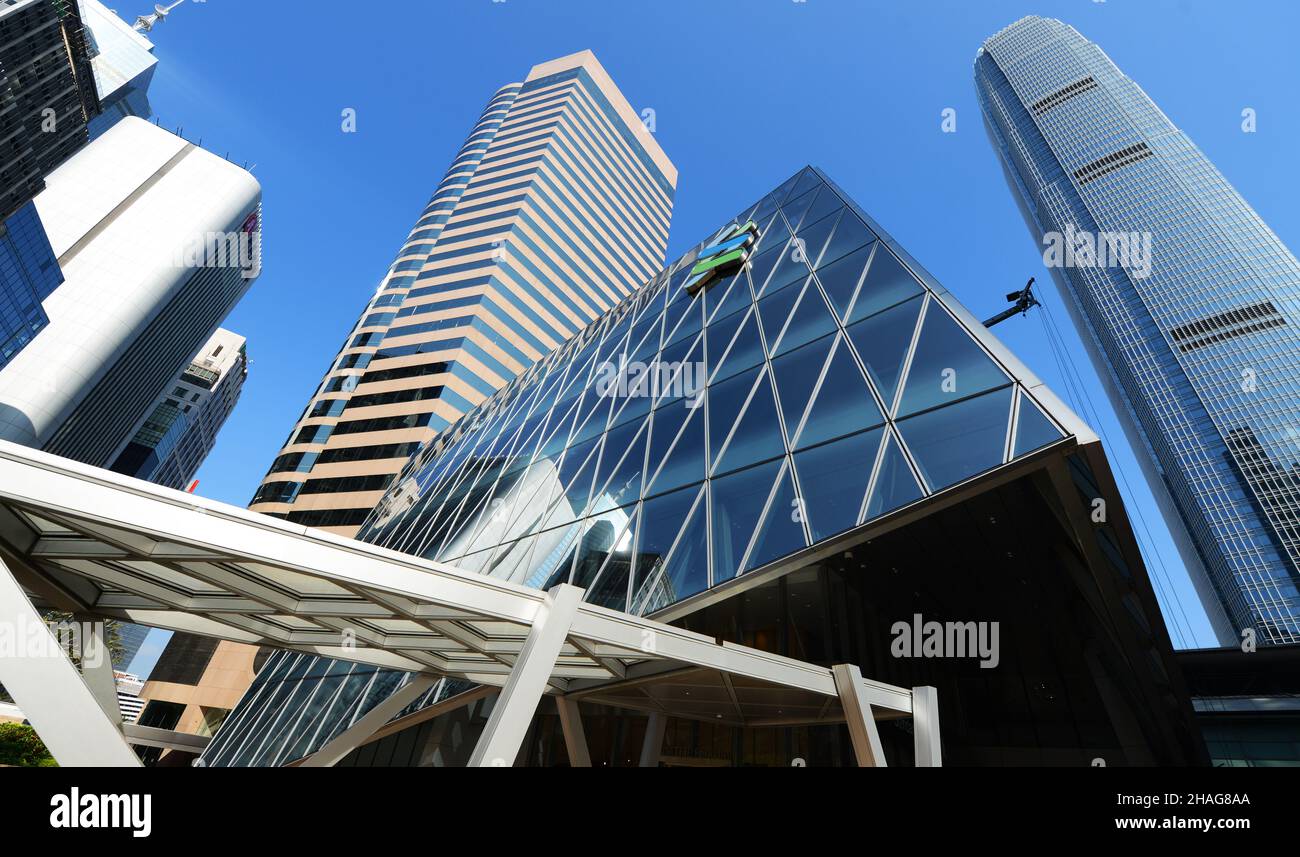The iconic Standard Chartered bank building at the Exchange square in