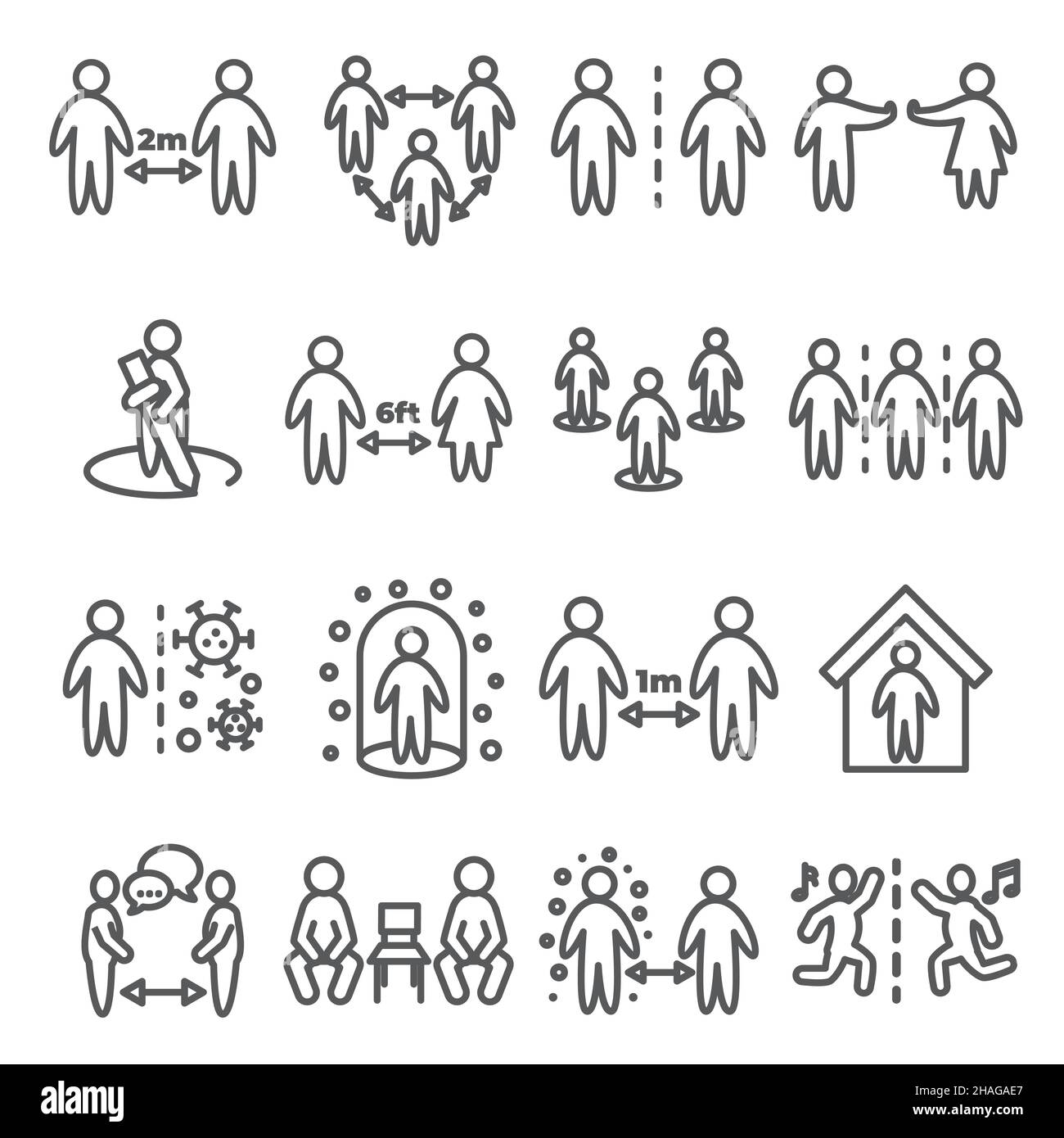 Social Distancing Line Icons on white background Stock Vector Image ...