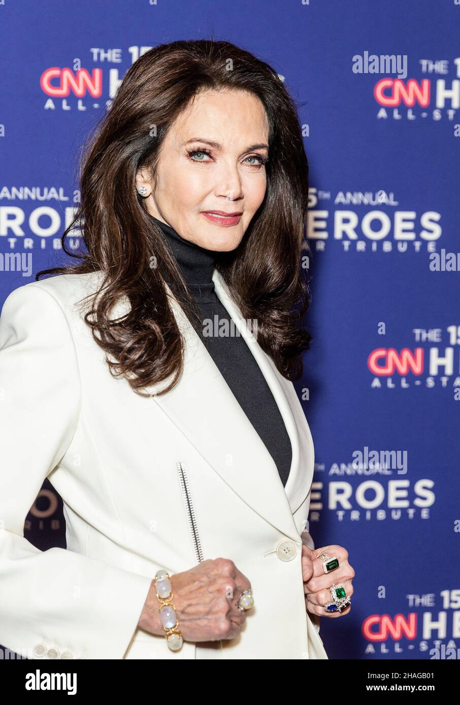 New York, United States. 12th Dec, 2021. Lynda Carter wearing dress by Alexander McQueen attends 15th Annual CNN Heroes All-Star Tribute at American Museum of Natural History (Photo by Lev Radin/Pacific Press) Credit: Pacific Press Media Production Corp./Alamy Live News Stock Photo