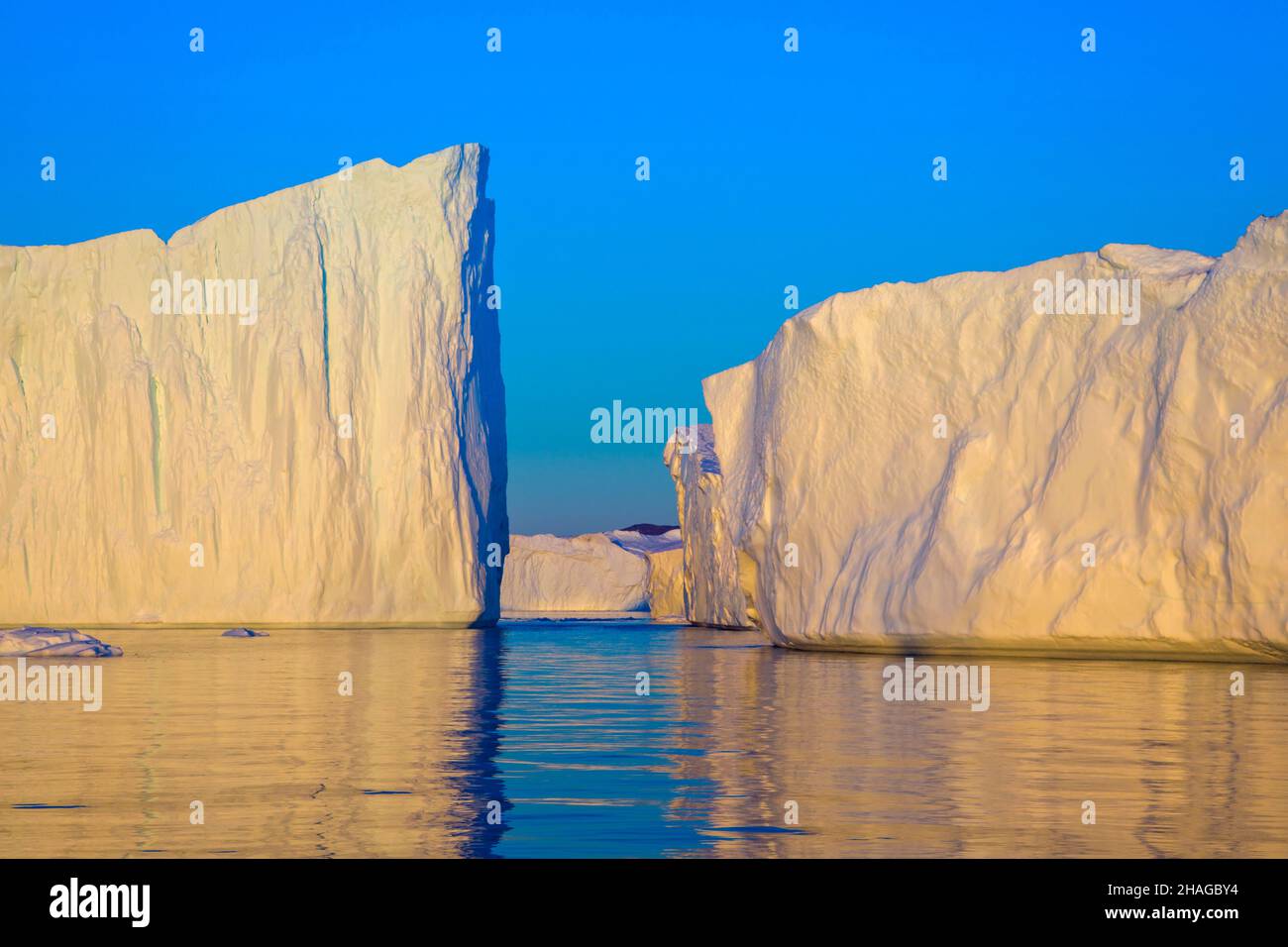 Icebergs from the icefjord, Ilulissat, Disko Bay, Greenland, Polar Region Stock Photo