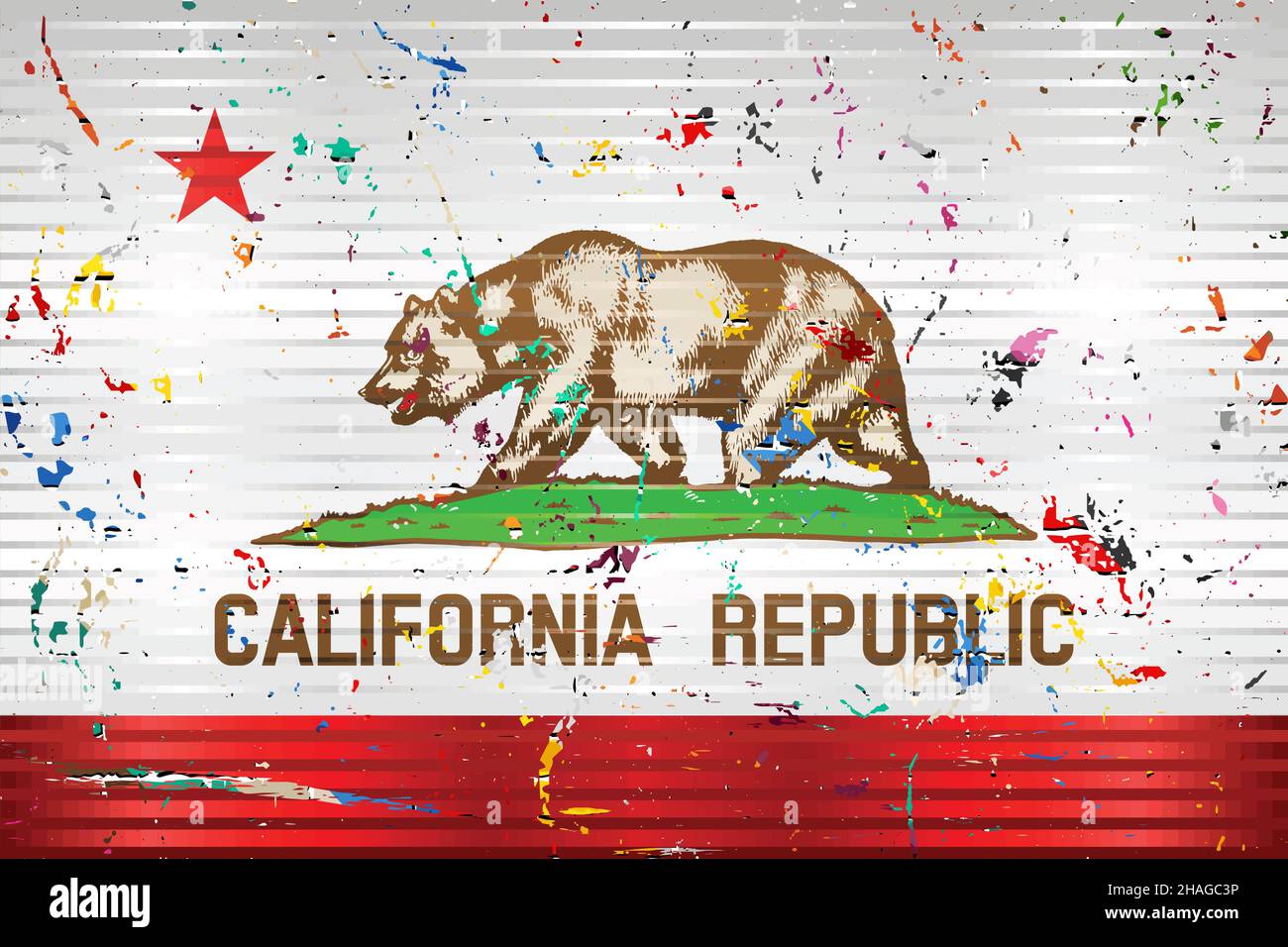 California flag with color stains - Illustration,  Three dimensional flag of California Stock Vector