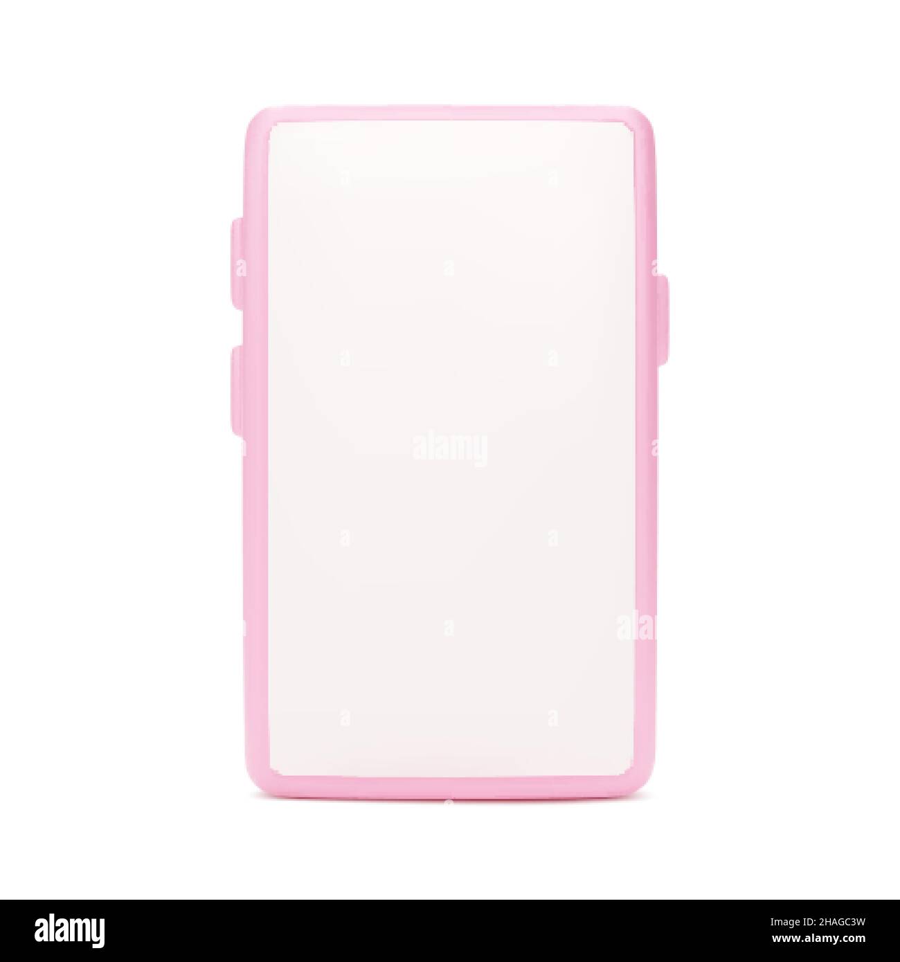 Mobile phone mock-up. 3d telephone front view pink color. Smartphone with empty screen isolated on white background. Vector illustration Stock Vector