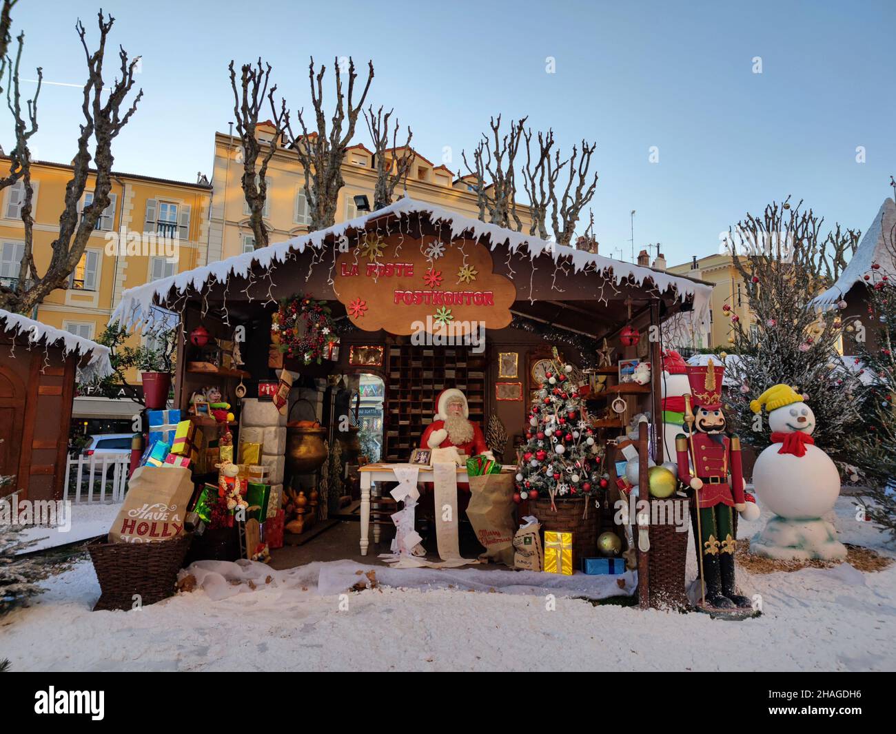 MENTON, FRANCE - DECEMBER 11 2021 - Santa clais Village is open for christmas, snow, reindeers, elfs, snowmen and more for childrens and adults Stock Photo