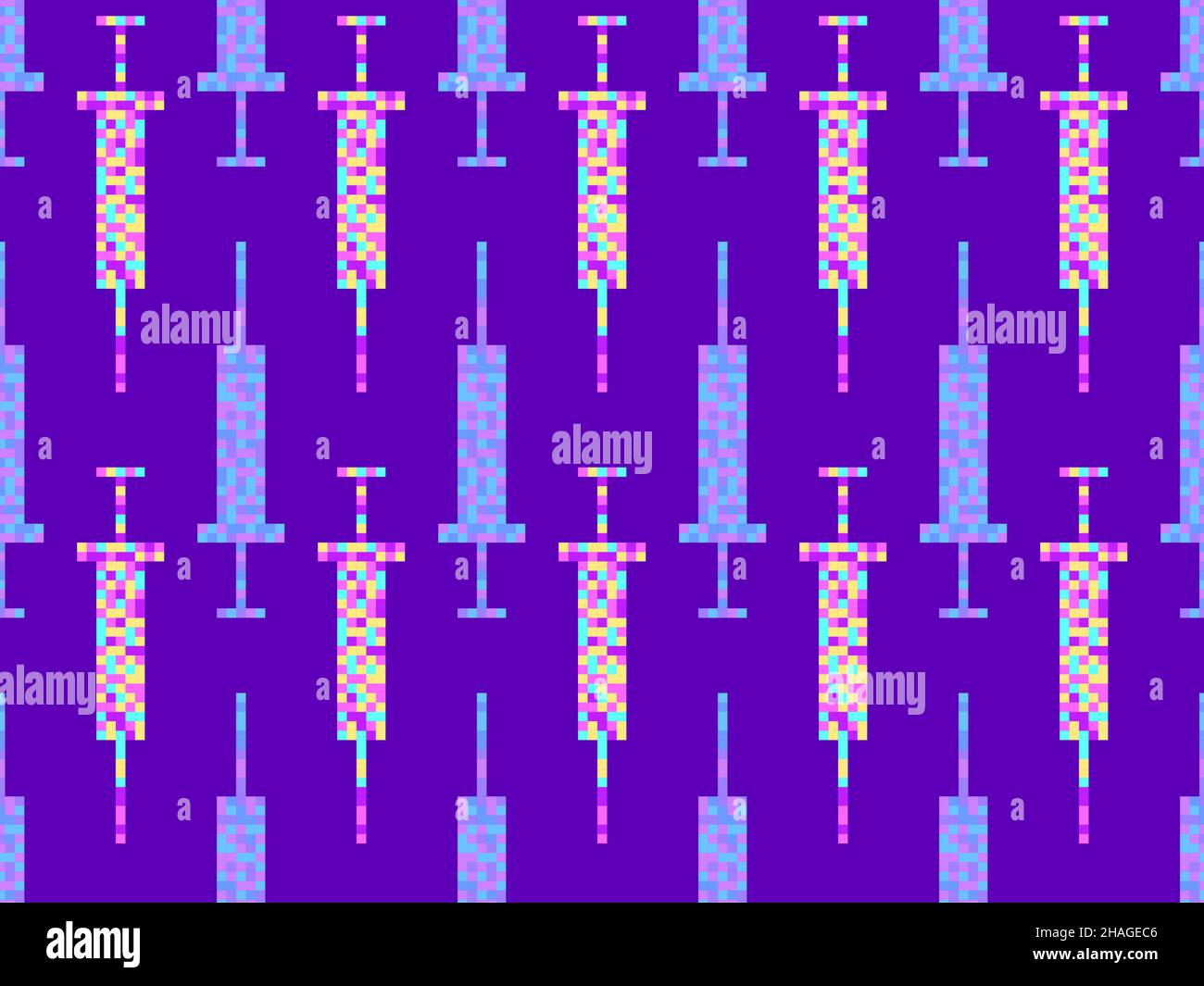 Seamless pattern with pixel syringes on a purple background. Syringes ...