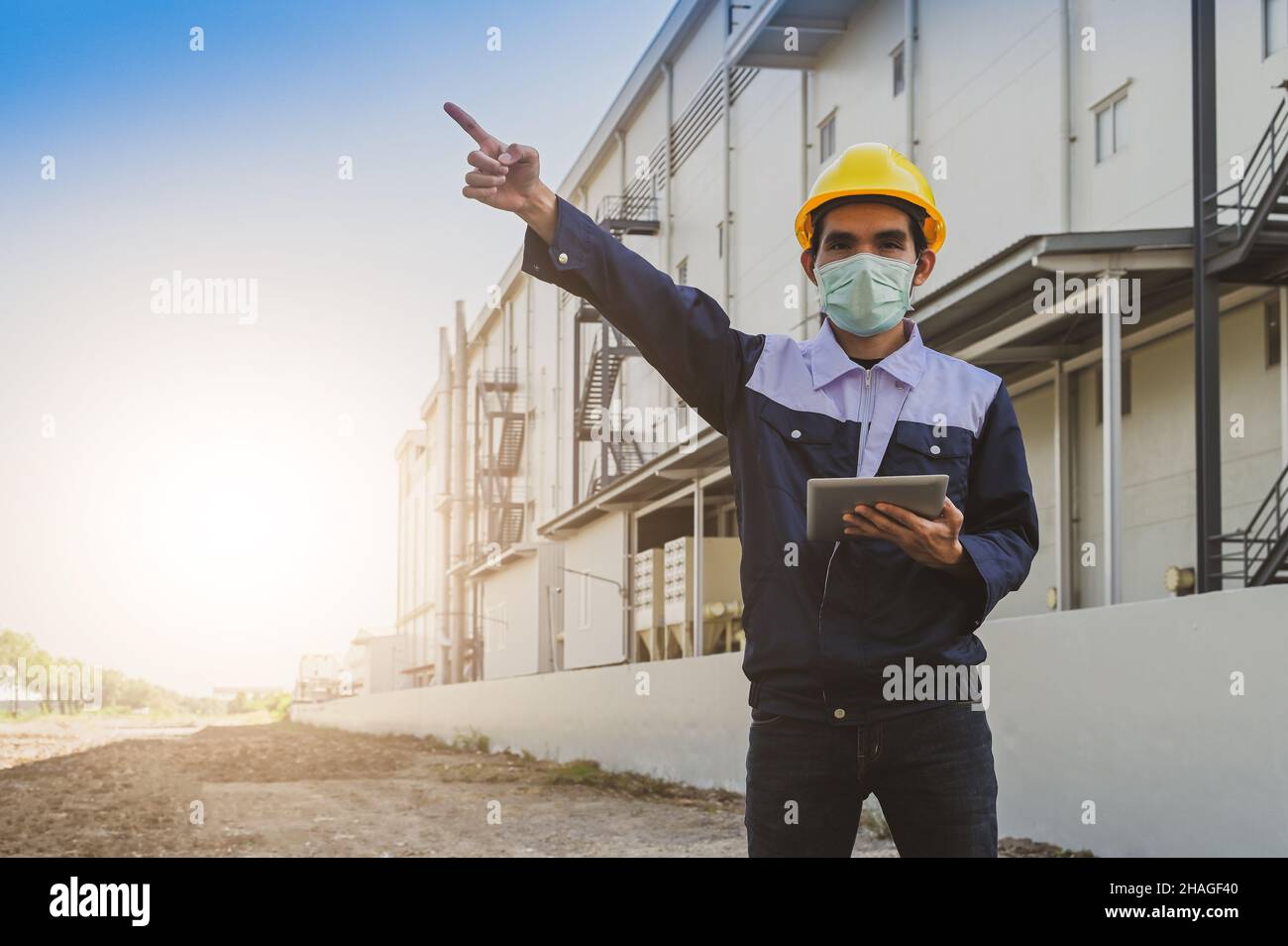 Safety Engineer using tablet inspection efficiency facility