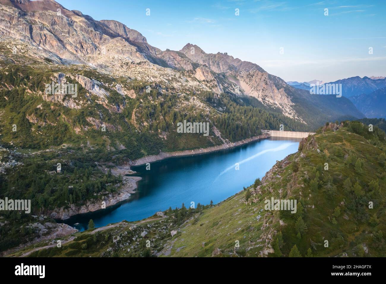 Summer view of Lago di Fregabolgia. Carona, Val Brembana, Alpi Orobie, Bergamo, Bergamo Province, Lombardy, Italy, Europe. Stock Photo