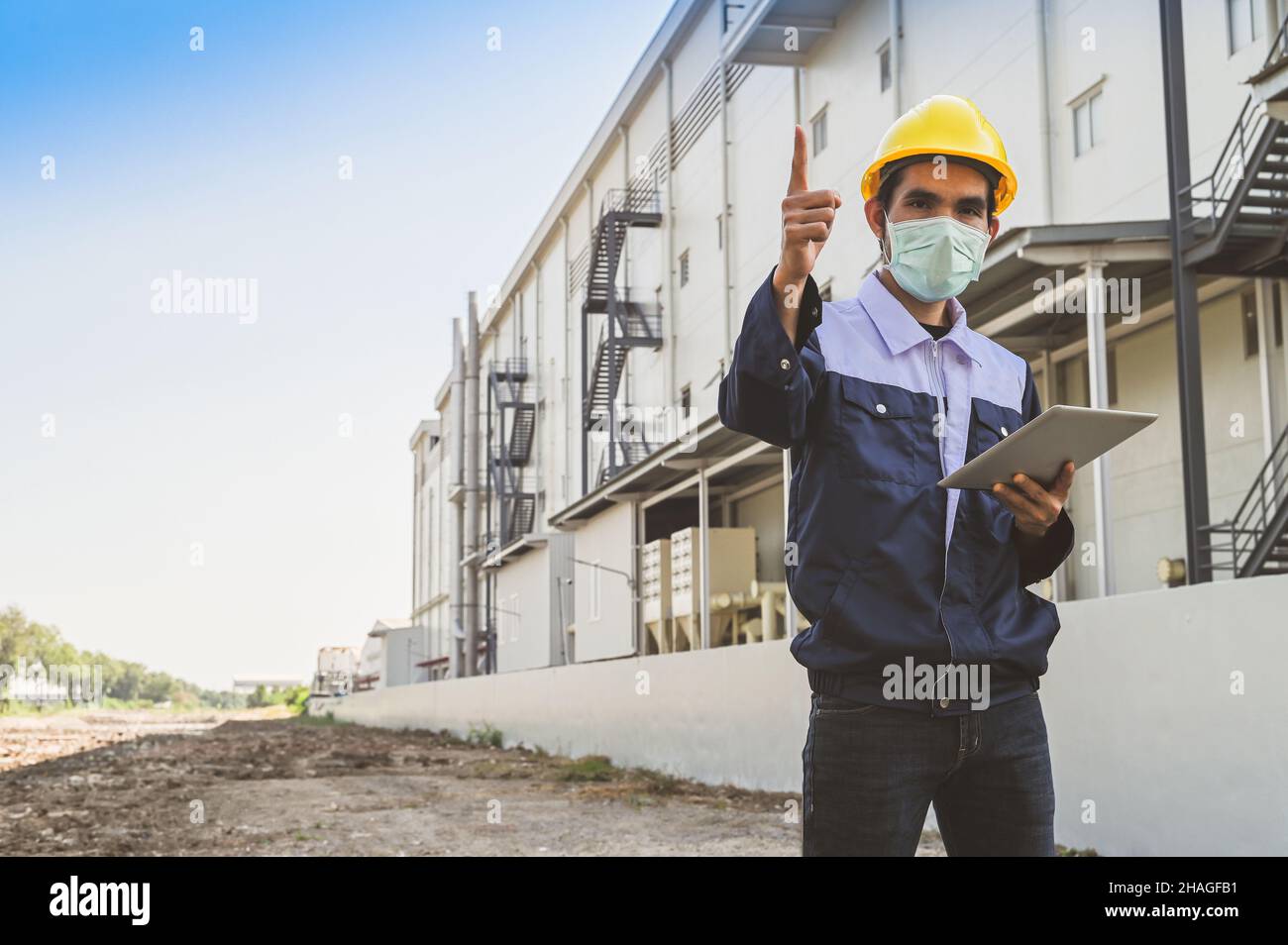 Safety Engineer using tablet inspection efficiency facility