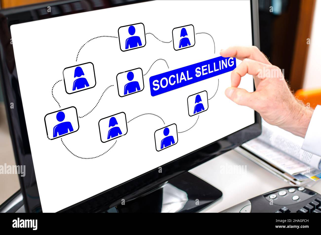 Social selling concept shown on a computer screen Stock Photo