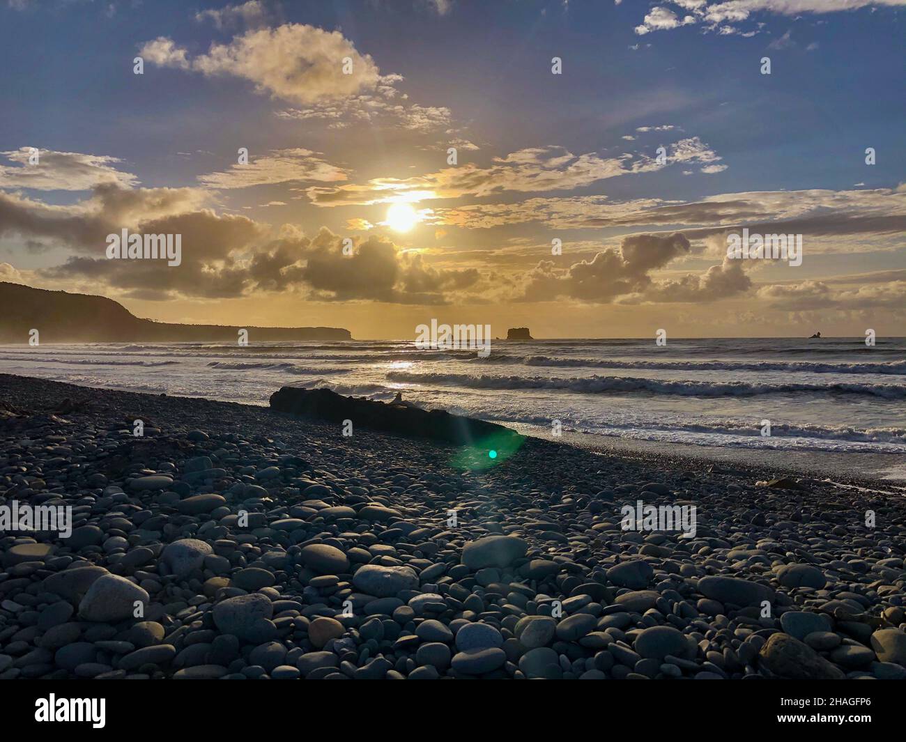 Greymouth Beach at sunrise - South Island New Zealand Stock Photo