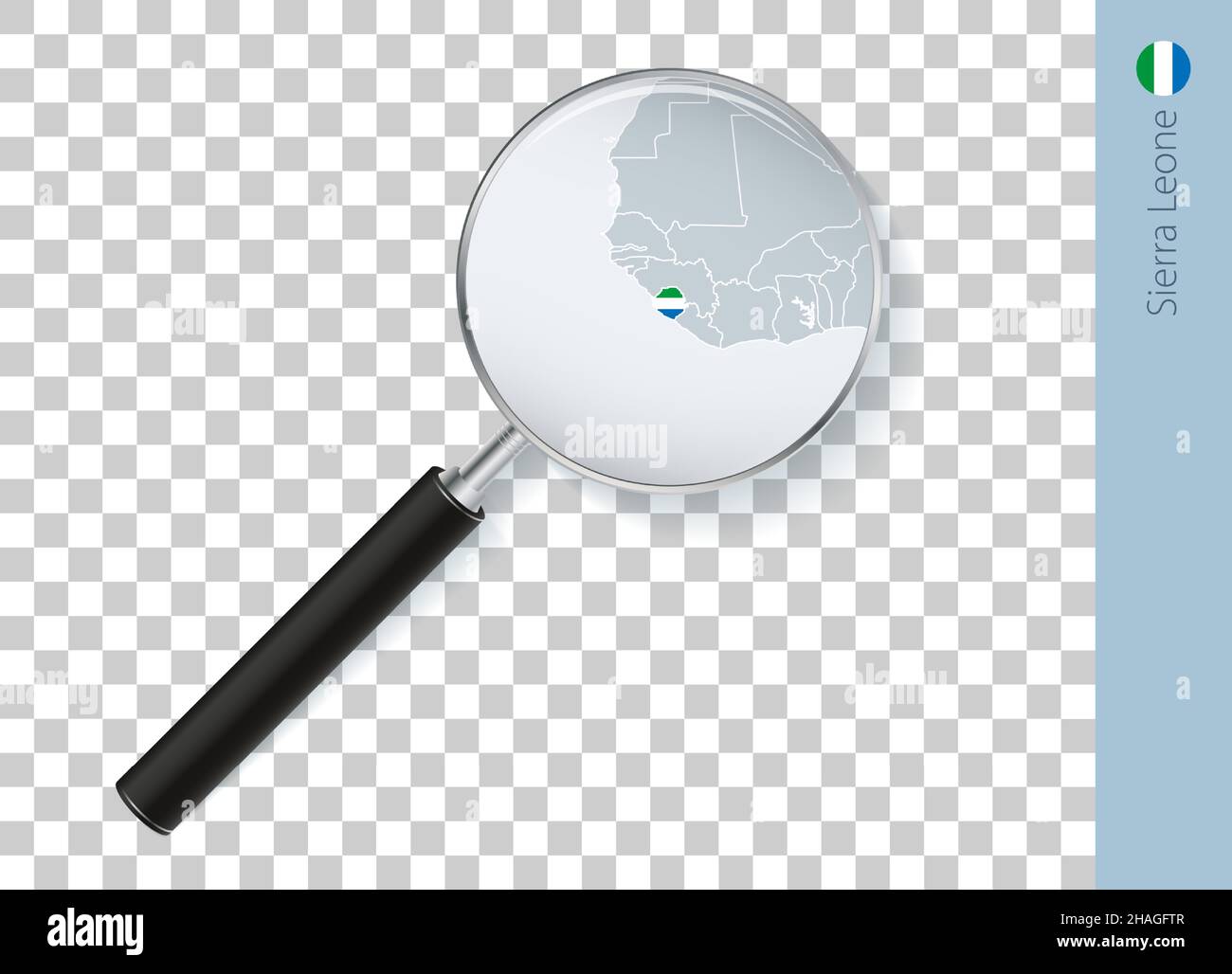 Sierra Leone map with flag in magnifying glass on transparent ...