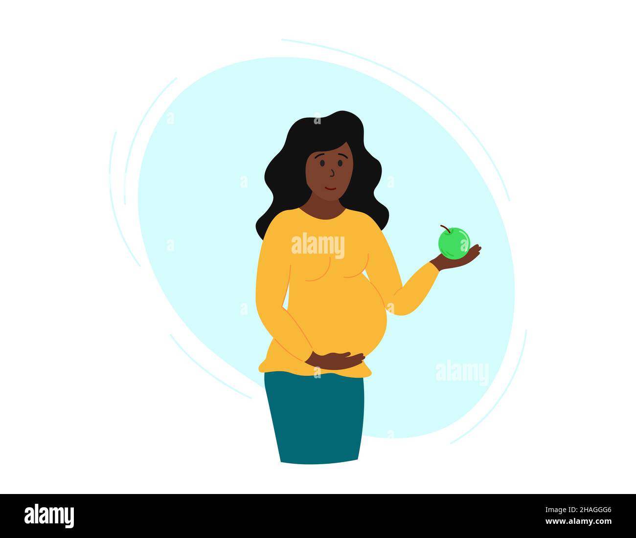 Pregnancy healthy nutrition. Pregnant african american woman holding