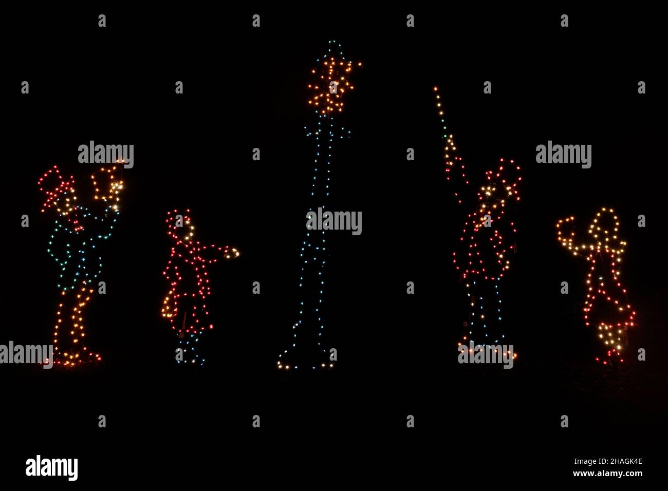 Group of figurines celebrating Christmas at the Fantasy of Lights in