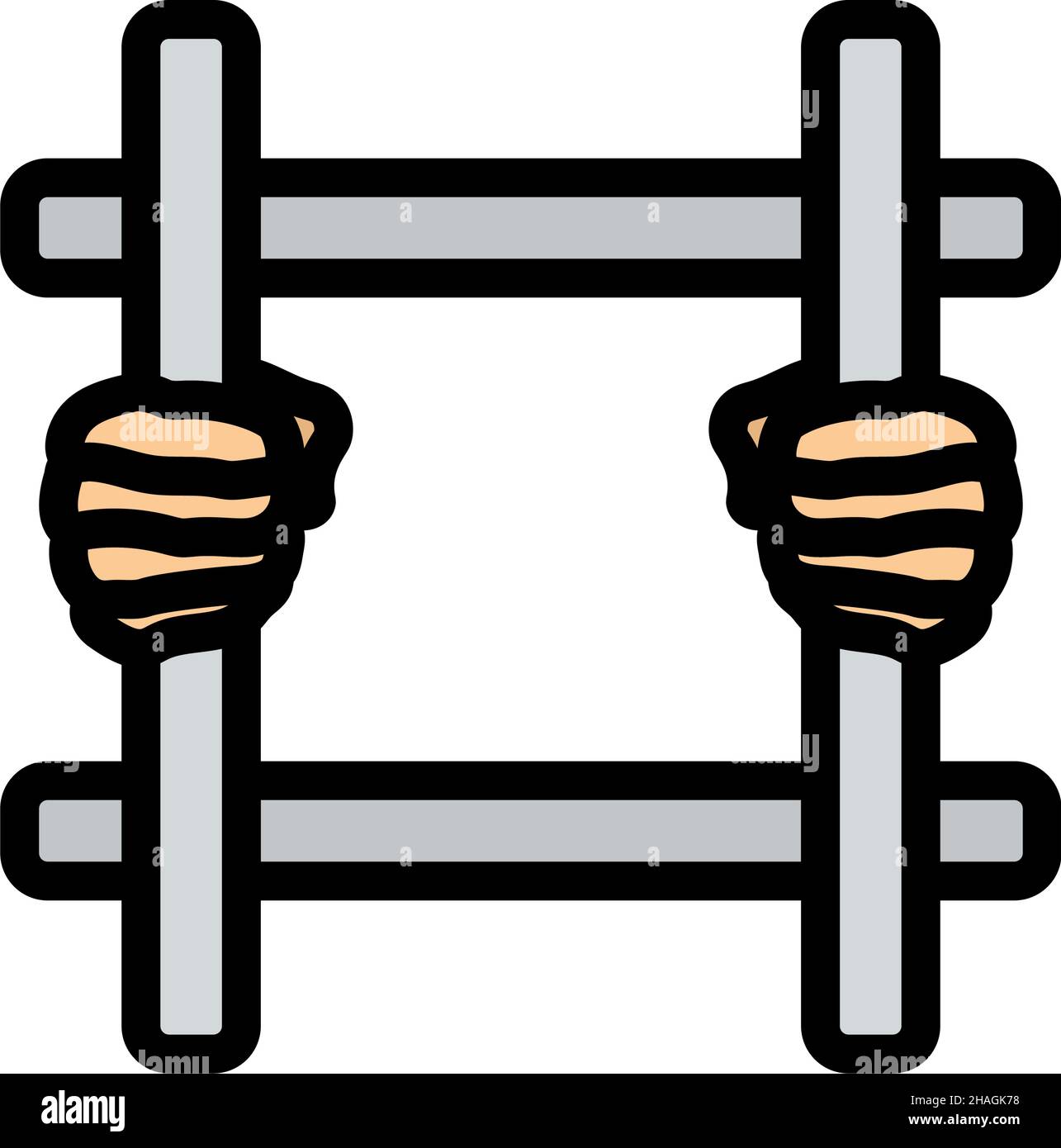 Hands Holding Prison Bars Icon. Editable Bold Outline With Color Fill Design. Vector Illustration. Stock Vector