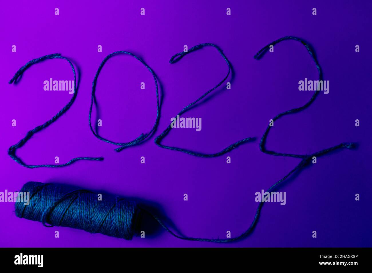 The number 2022 is made of rope. Scourge in the form of the number 2022. Stock Photo