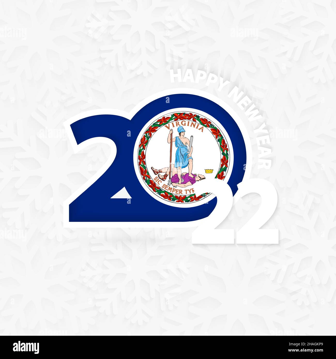 Happy New Year 2022 for Virginia on snowflake background. Greeting