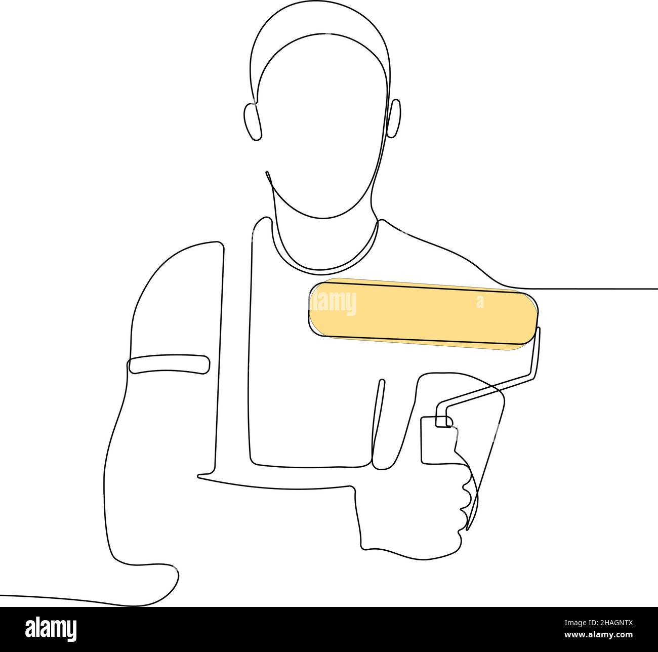 Painter wearing gloves painting wall using roller Stock Vector Image