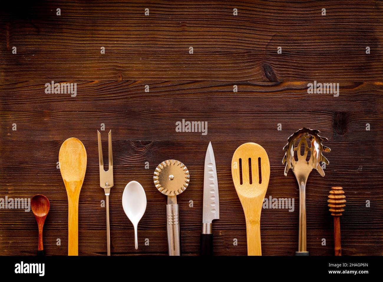 Food cooking background with kitchen utensils and cookware Stock Photo ...