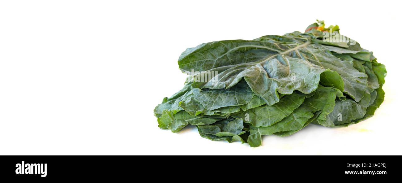 Black kale isolated on white. Close-up Black kale. organic food. Empty space for text. Copy space Stock Photo