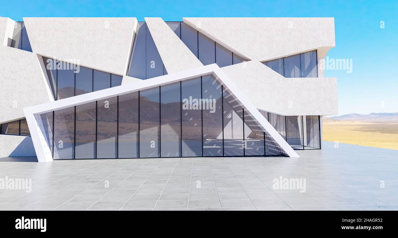 Perspective view of empty concrete floor with cement structure and