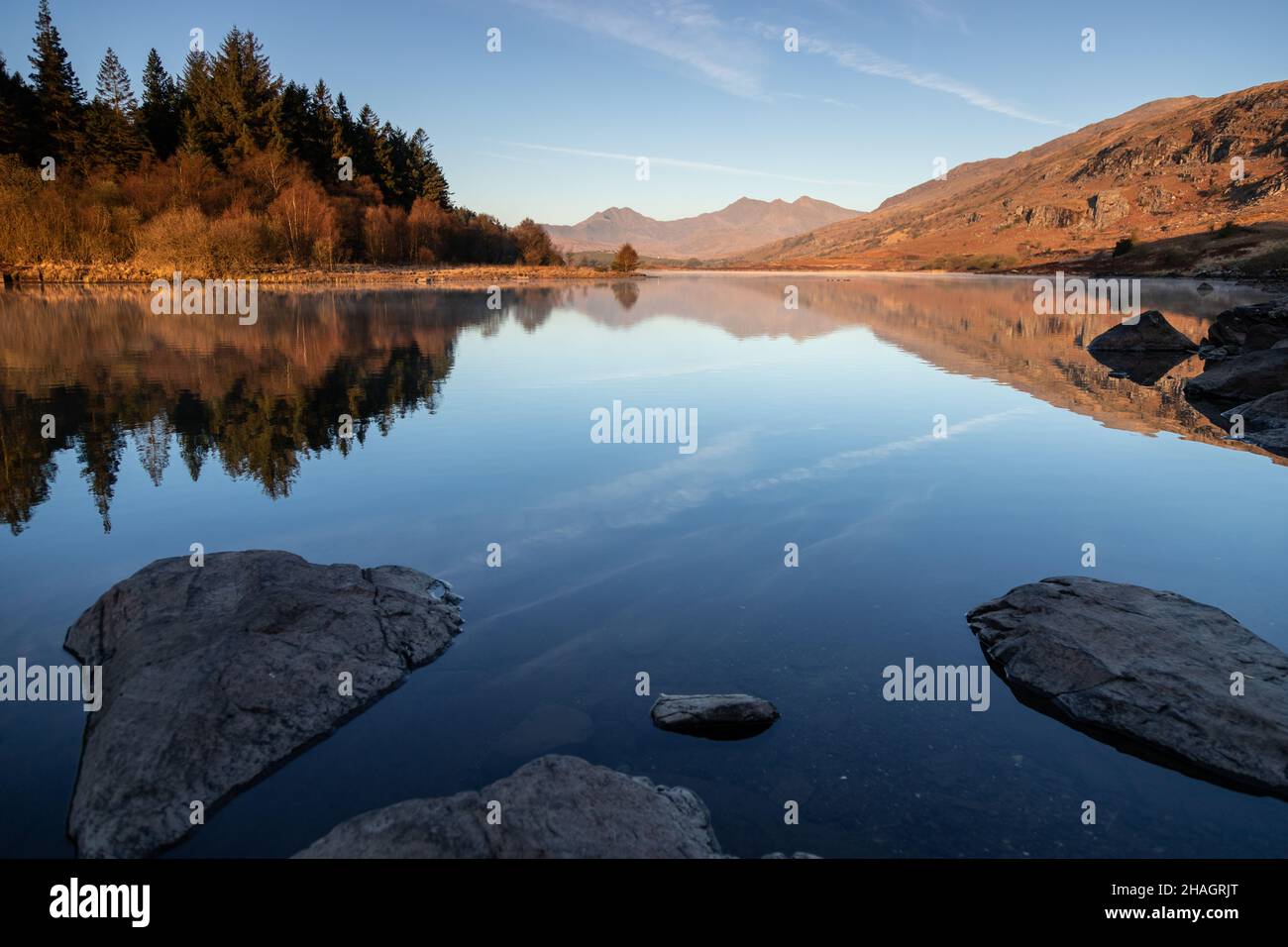 Reflections in Llyn Mymbyr, Snowdonia, North Wales Stock Photo