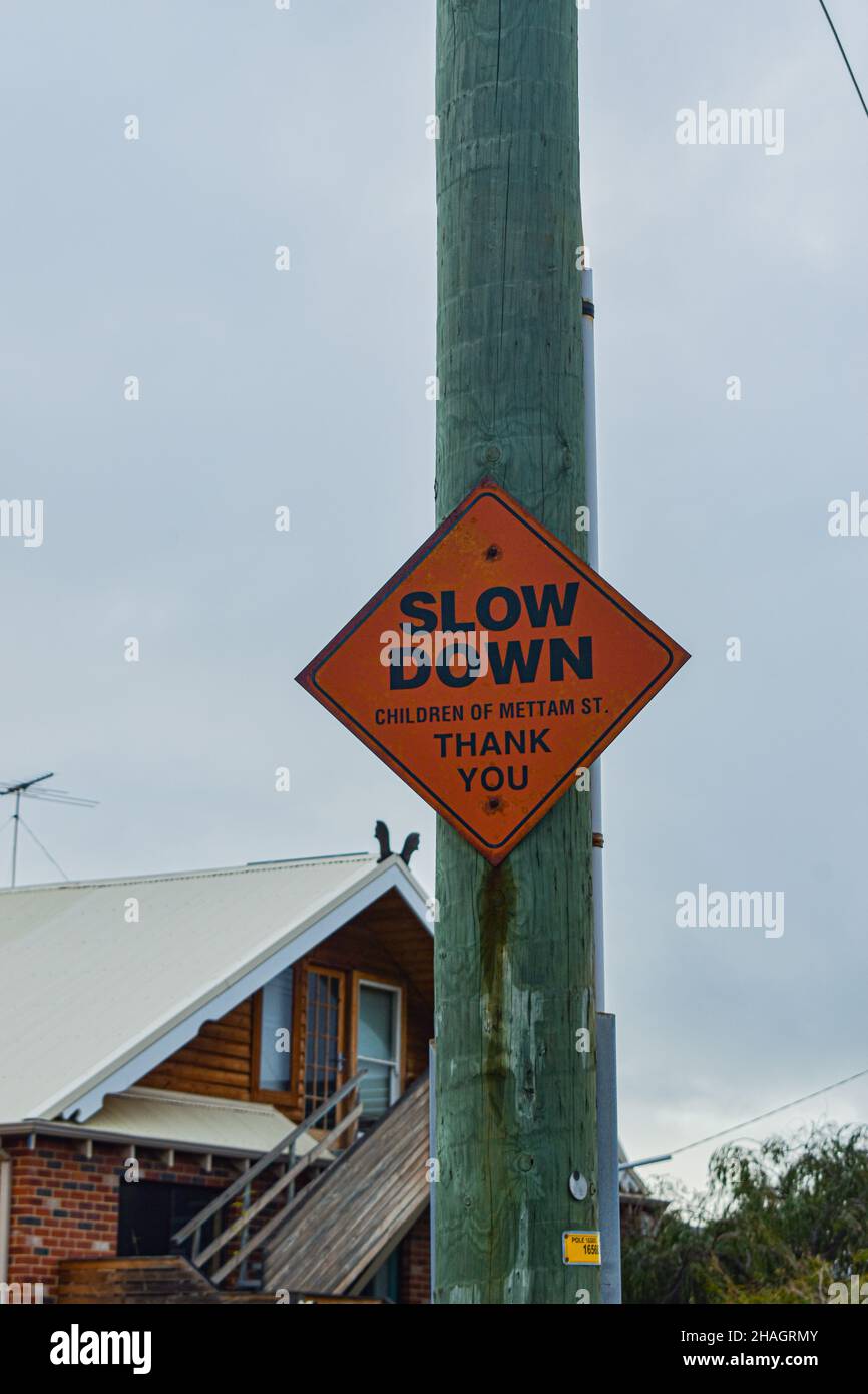 Slow down sign Stock Photo