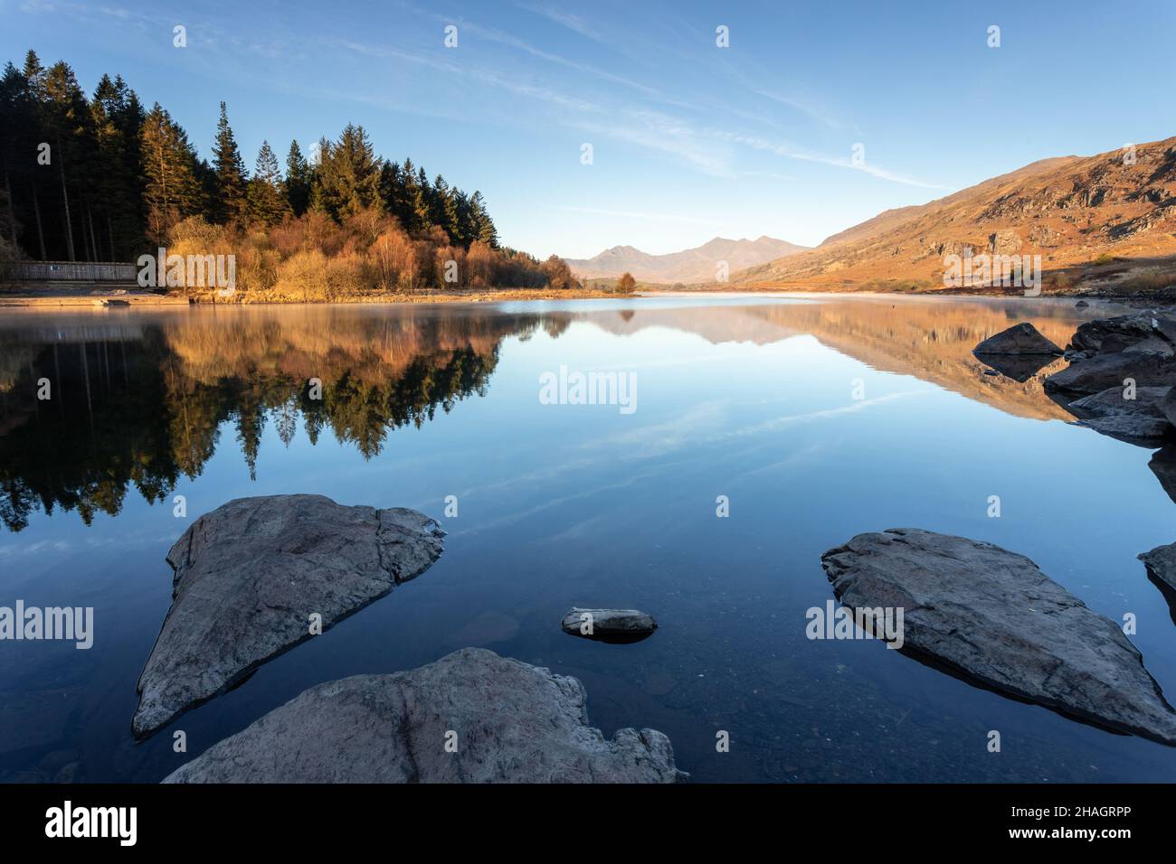 Reflections in Llyn Mymbyr, Snowdonia, North Wales Stock Photo